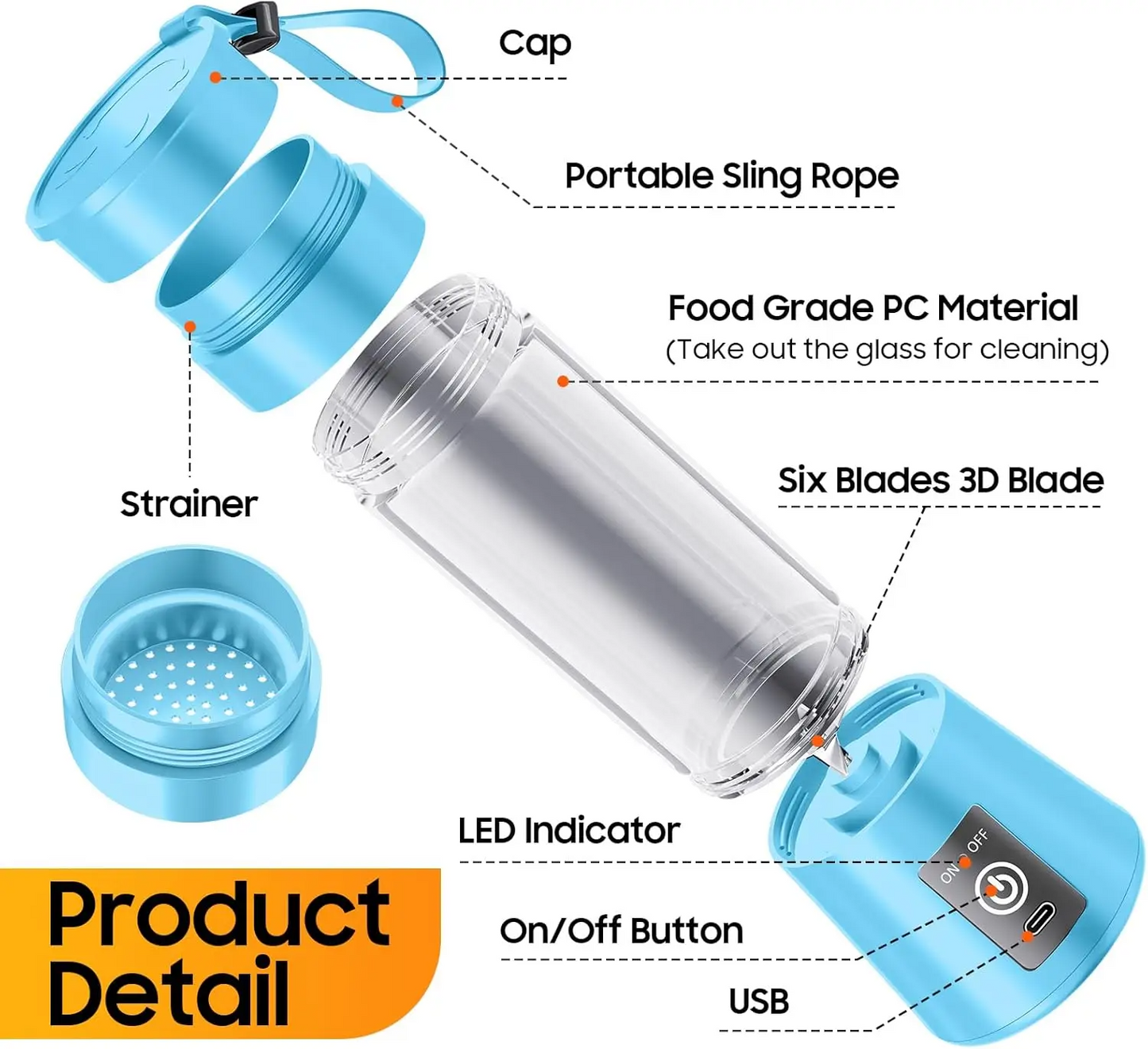 Hompetal Portable Mini 6 Blade Juicer Blender – Rechargeable
