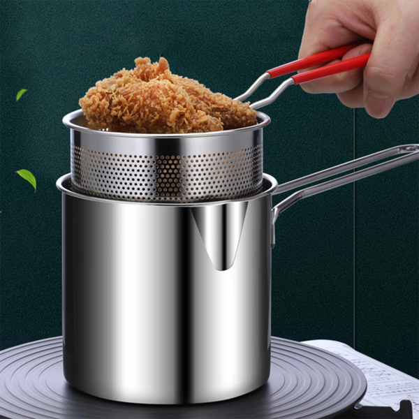 Stainless Steel Deep Fryer Pot With Strainer – Heavy-duty Frying Pan F – 1200ml Oil Capacity