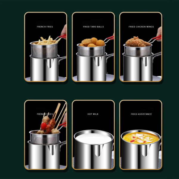 Stainless Steel Deep Fryer Pot With Strainer – Heavy-duty Frying Pan F – 1200ml Oil Capacity