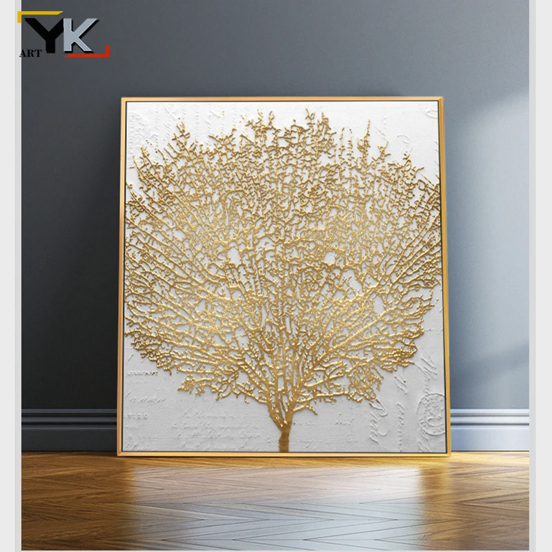 Nordic Style Golden Rich Tree Picture Light Oil Painting on Canvas Posters and Prints Cuadros Wall Art Pictures For Living Room