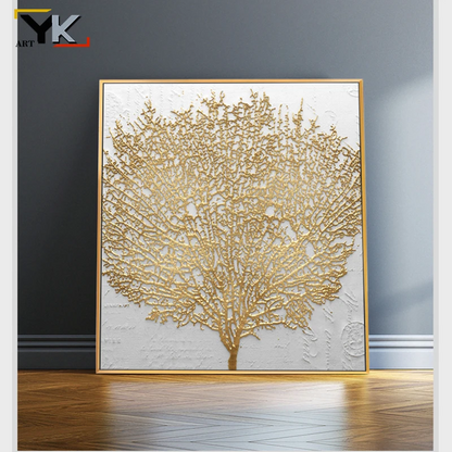 Nordic Style Golden Rich Tree Picture Light Oil Painting on Canvas Posters and Prints Cuadros Wall Art Pictures For Living Room