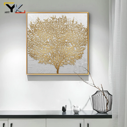 Nordic Style Golden Rich Tree Picture Light Oil Painting on Canvas Posters and Prints Cuadros Wall Art Pictures For Living Room