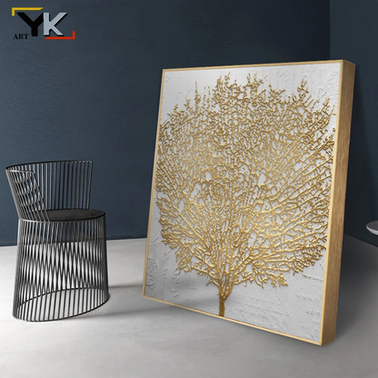 Nordic Style Golden Rich Tree Picture Light Oil Painting on Canvas Posters and Prints Cuadros Wall Art Pictures For Living Room