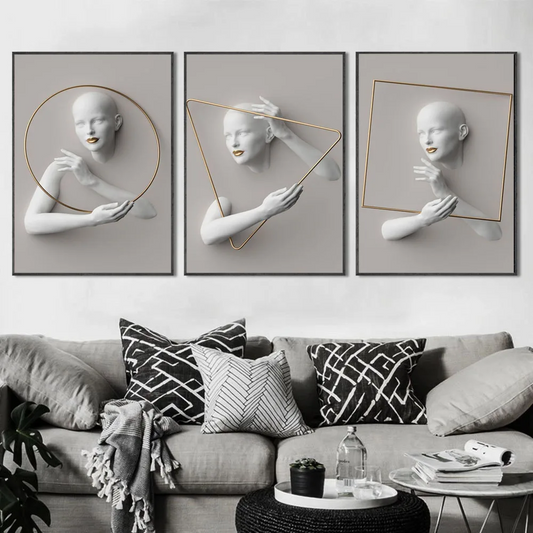 Woman Sculpture Poster Prints Woman Power Canvas Painting Cuadros Wall Art Pictures