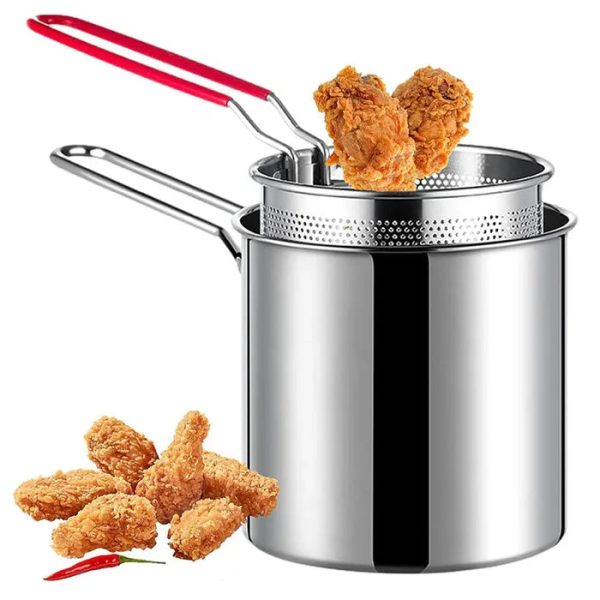 Stainless Steel Deep Fryer Pot With Strainer – Heavy-duty Frying Pan F – 1200ml Oil Capacity