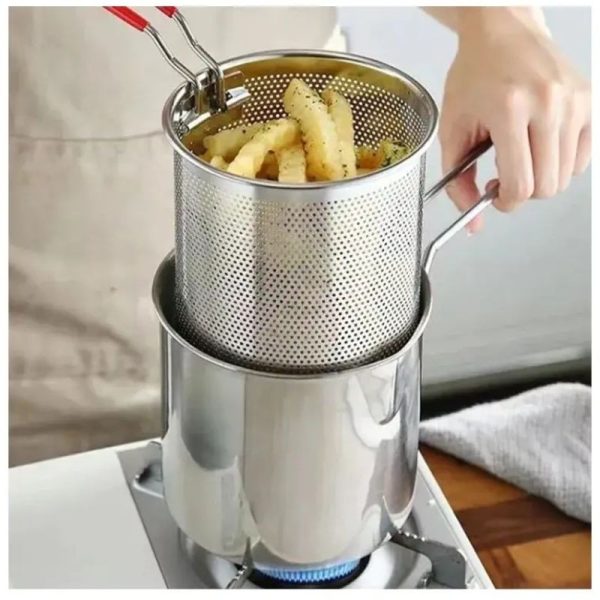 Stainless Steel Deep Fryer Pot With Strainer – Heavy-duty Frying Pan F – 1200ml Oil Capacity