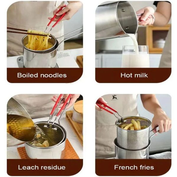 Stainless Steel Deep Fryer Pot With Strainer – Heavy-duty Frying Pan F – 1200ml Oil Capacity