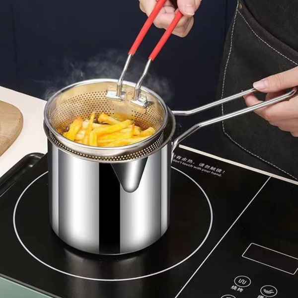 Stainless Steel Deep Fryer Pot With Strainer – Heavy-duty Frying Pan F – 1200ml Oil Capacity