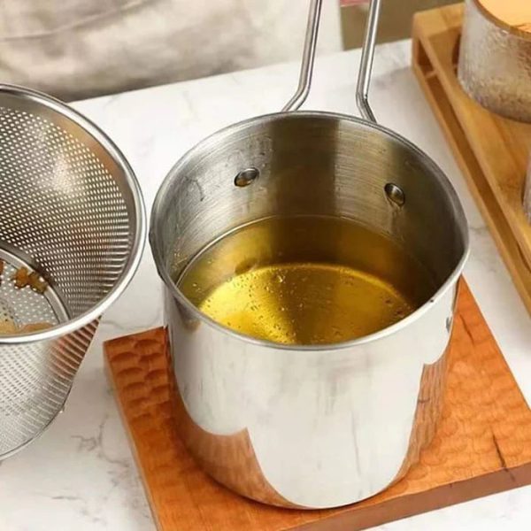 Stainless Steel Deep Fryer Pot With Strainer – Heavy-duty Frying Pan F – 1200ml Oil Capacity