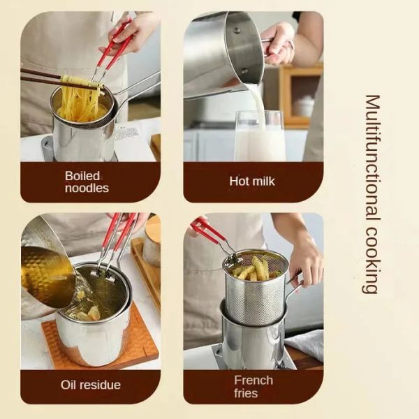 Stainless Steel Deep Fryer Pot With Strainer – Heavy-duty Frying Pan F – 1200ml Oil Capacity