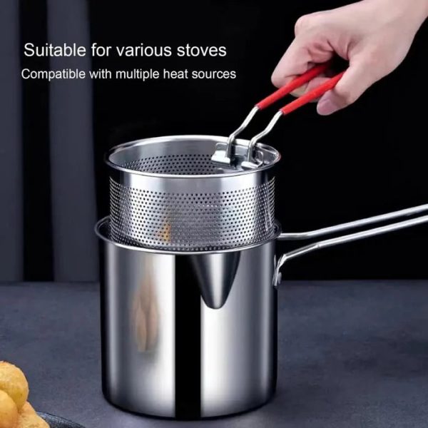 Stainless Steel Deep Fryer Pot With Strainer – Heavy-duty Frying Pan F – 1200ml Oil Capacity