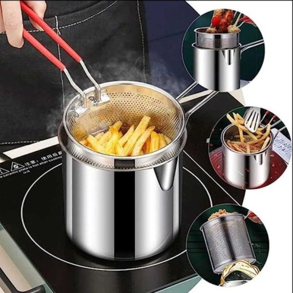 Stainless Steel Deep Fryer Pot With Strainer – Heavy-duty Frying Pan F – 1200ml Oil Capacity